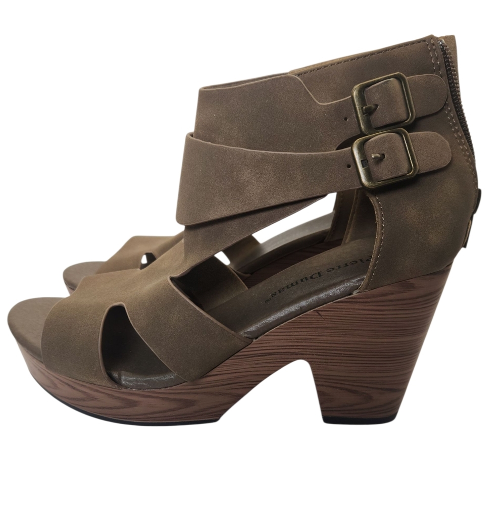 Pierre Dumas PAM-4 Taupe Size 5 M Open Toe Heels Zipper Platform Sandals Tan